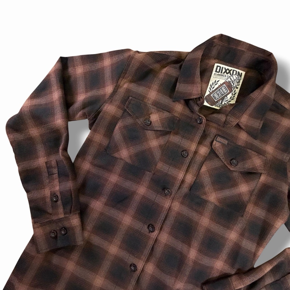 Dixxon Flannel Shirt The Bourbon Mens L Brown Plaid Long Sleeve Button Down - Picture 4 of 11